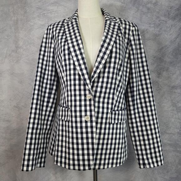 Banana Republic Blazer Womens 12 Gingham Checkered 2 Button Lined Career Jacket - Picture 1 of 16